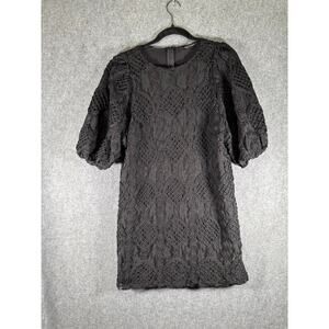 TAIFUN dress Women 8 Black crochet Lace Midi Formal Event Dark Balloon‎ Sleeve